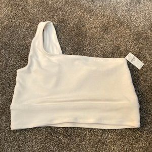 White / Cream - One-Shoulder Longline Bikini Swim Top Women PLUS